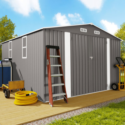 10 Ft. W X 12 Ft. D Outdoor Storage Shed, Large Metal Garden Shed With Double Doors And Two Windows, Waterproof Tool Shed For Backyard, Patio, And Lawn (Grey) (120 Sq. Ft.)