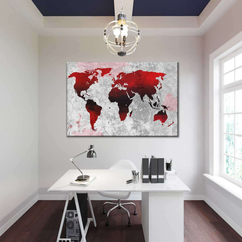 Crimson World Map Canvas Print, 24" H x 16" W x 1.25" D