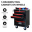 Chariot à outils en métal 5 roulettes pour garage - Chariot d'atelier 5 tiroirs noir et rouge avec rangement en acier inoxydable