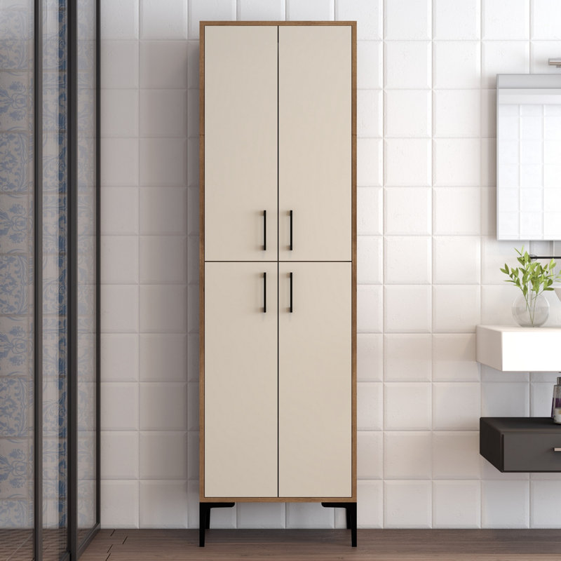 Arvydas Freestanding Linen Cabinet, Off White/Wood