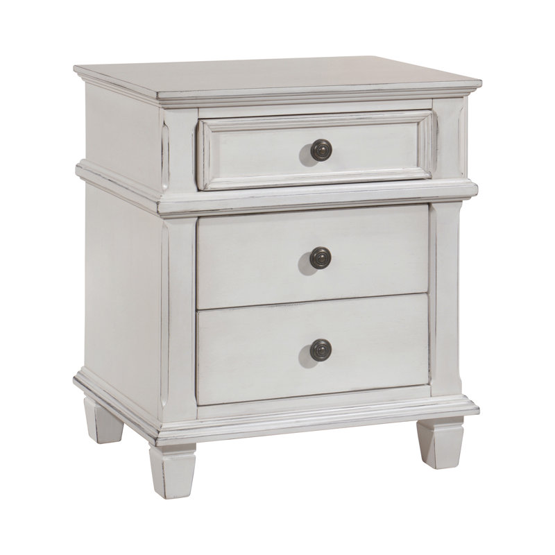 Table de chevet 3 tiroirs en blanc antique Eminence