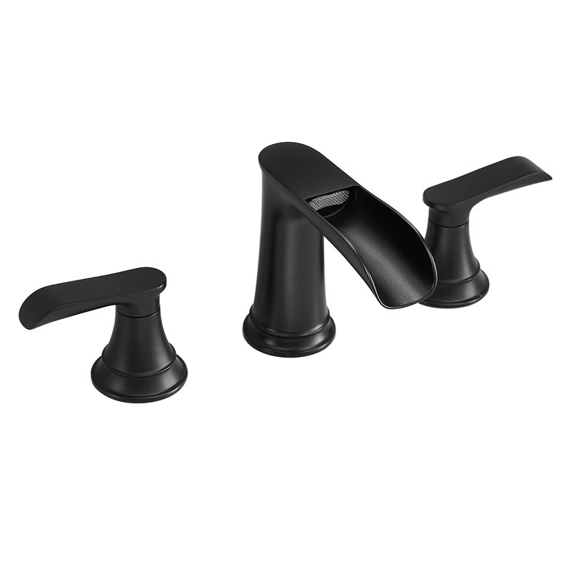 Topcraft 2 Handle Widespread Bathroom Sink Faucet, Waterfall Bathroom Faucet, Matte Black