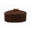 Panier chauffe-pain Éange en abaca tressé à la main avec pierre chauffante en terre cuite, motifs artisanaux, rond, marron, avec couvercle