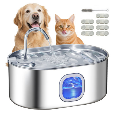 Fontaine à eau PawHut 7L en acier inoxydable pour chats et chiens, avec fenêtre DEL, pompe ultra-silencieuse et filtres.