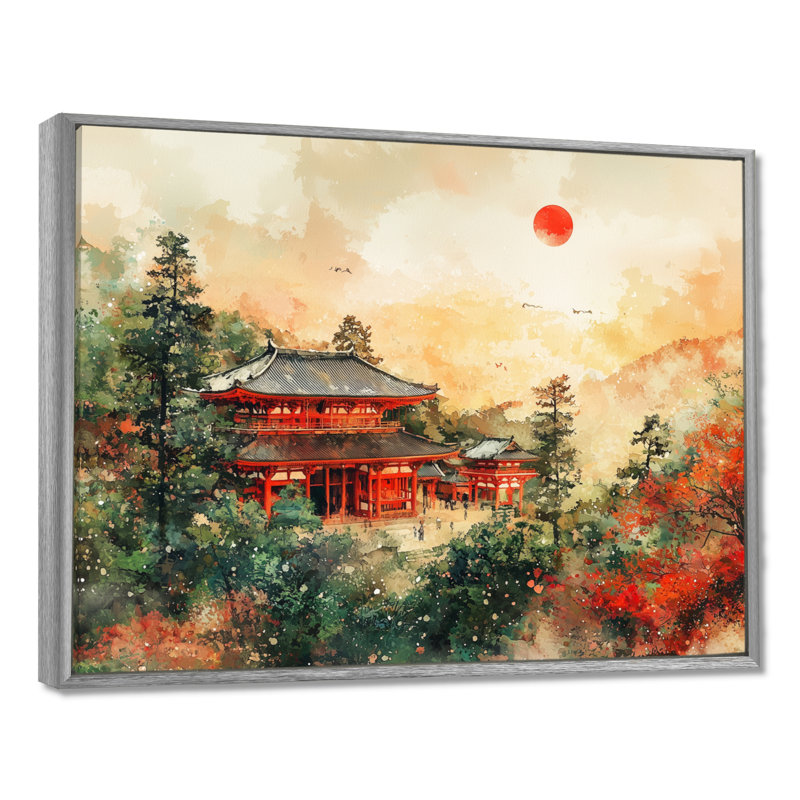 Japon, Japon, temple de Samarai Serenity III - art mural sur toile Japon, Argent argent, Impression encadrée flottante