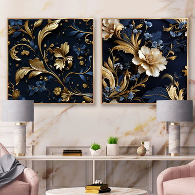 Regal Baroque Flourish Victorian Pattern VIII - Abstract Botanicals Square Collage Set Of 2