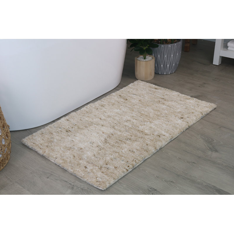 Cloud Comfort 100% Polyester Microfiber Bathroom Rug, Water Absorbent Soft Shaggy Bath Rug, Ivory, Lid Cover - 18" L x 18"W