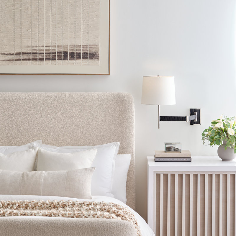 Suzanne Kasler Elle Swing Arm Sconce, Polished Nickel/Black Rattan