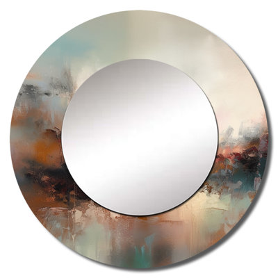 Prasun Brown Abstracted Nature I - Landscapes Decorative Mirror, Beige Round Wall Mirror, Printed Metal Art