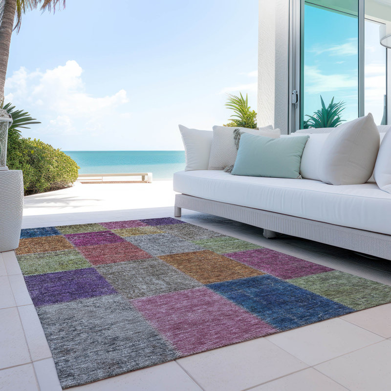Washable Patchwork Indoor / Outdoor Rug, Rectangle 10' x 14'