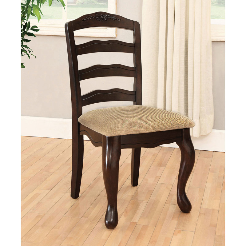 2 chaises de salle à manger en tissu de noyer foncé avec des structures florales de dossier rembourrées de 2 motifs