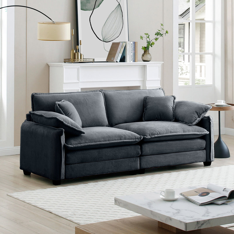 Canapé confortable avec 4 coussins et 2 places pour le salon, Gris