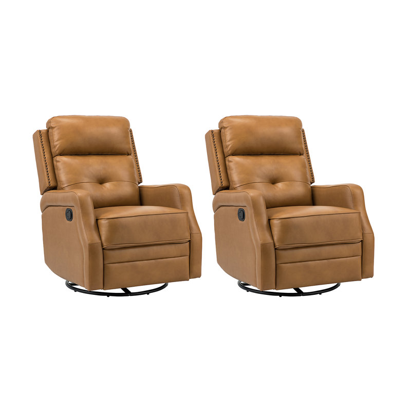 Fauteuil inclinable manuel pivotant Rudisill (ensemble de 2), Cuir véritable chameau