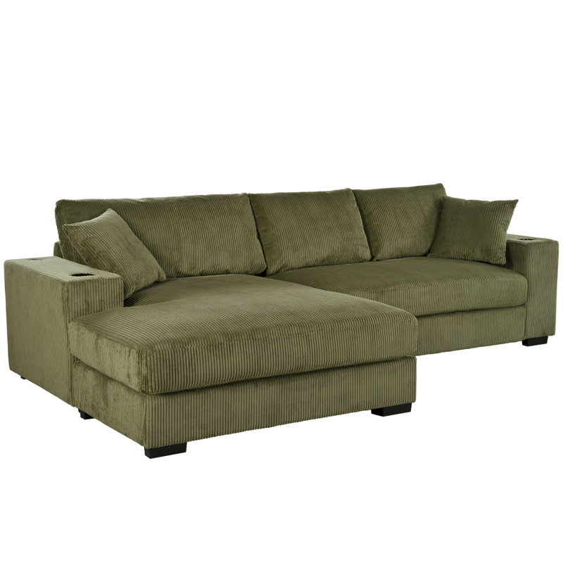 2 - Piece Upholstered Sectional, Green Corduroy