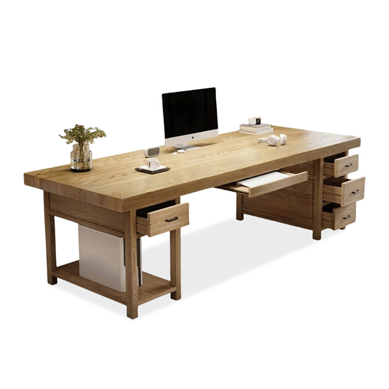 Bureaux rectangulaires en bois massif brun, H 29,53 po x l 86,61 po x P 27,56 po, Retour à droite