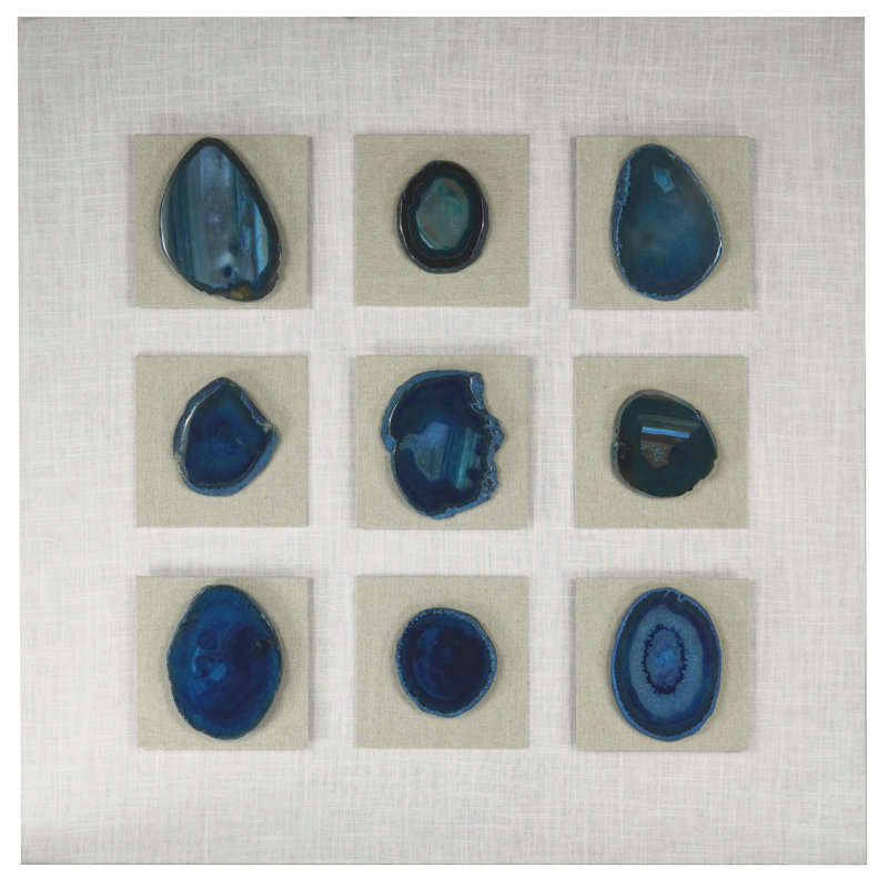 Handmade 9-Piece Blue Agate Stone Wall Decor on Linen