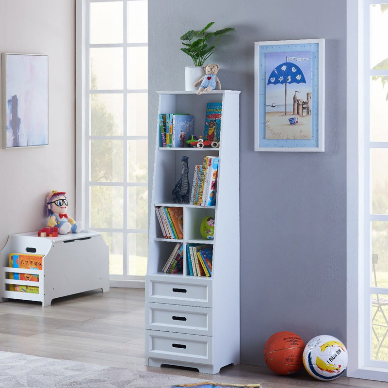 Kids Funnel White Bookcase Book Shelf Storage Unit With Book Display/Organizer Drawers - Classic White Color