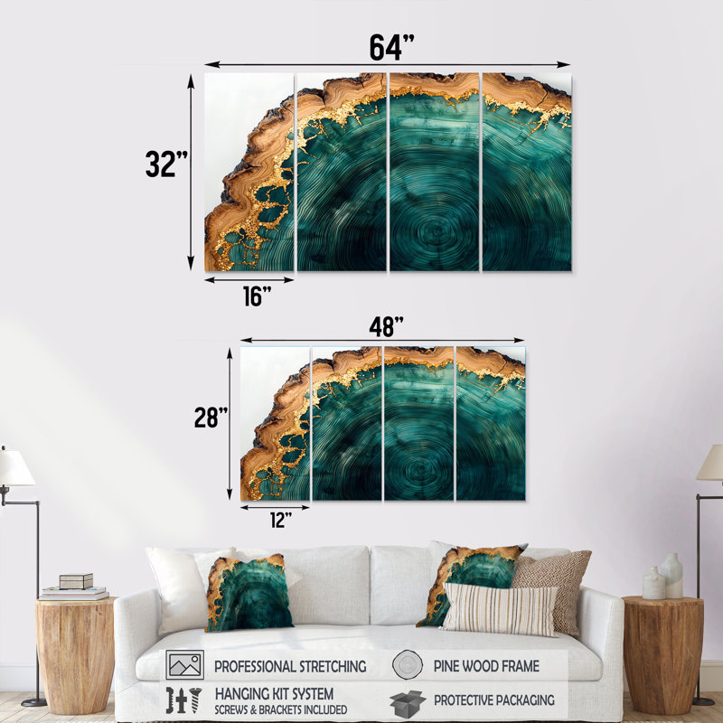 Émeraude et rivière de cristal sur glissoire en bois I - Art mural cristaux - ensemble d'art mural traditionnel, 4
