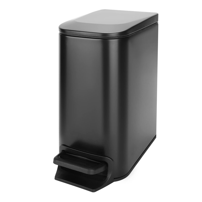 Petite poubelle de salle de bain avec couvercle à fermeture en douceur, pédale, poubelle en acier inoxydable de 6 litres / 1,6 gallon