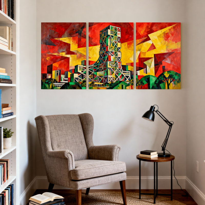 Ensemble de 3 reproductions d'art sur toile avec villes et pays, H 30 po x l 60 po