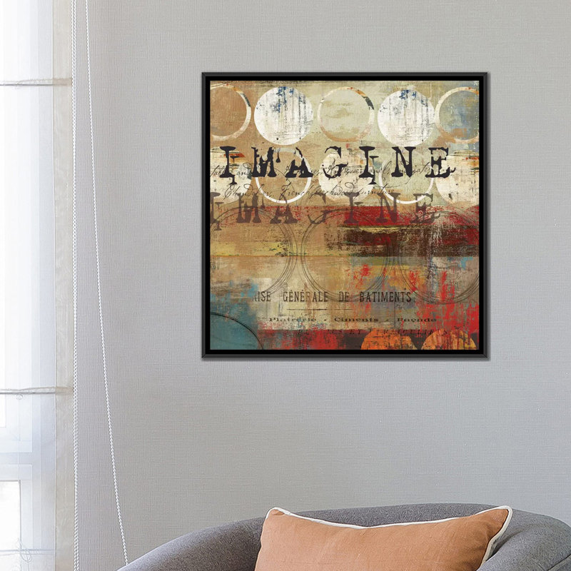 « imagine », art textuel sur toile, H 18 po x l 18 po x P 1,5 po, Toile avec cadre noir, Pas de tapis