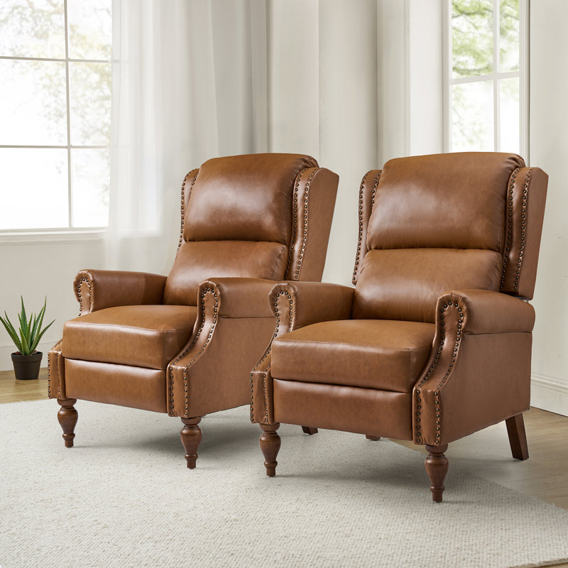 Deondria Vegan Leather Manual Push Back Recliner (Set of 2), Camel