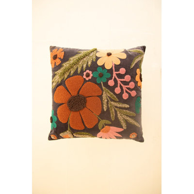 Kalalou Velvet Embroidered Floral Pillow 19" H Decorative Accent Pillow Set of 2