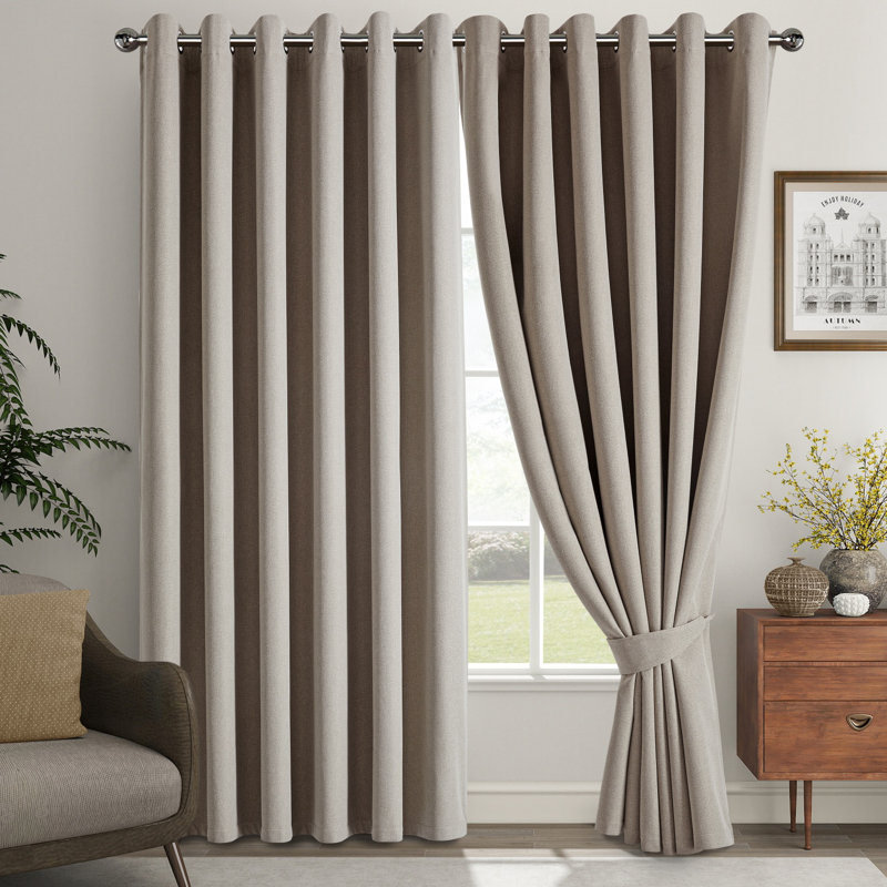 Linen Blend Blackout Curtain Panel Pair, 168cm Width x 228cm Drop, Mink