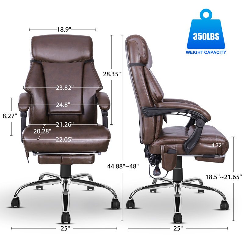 Brown Leather Heated Swivel Executive Office Chair with Footrest
