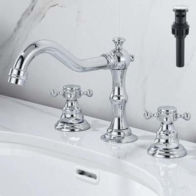 Polished Chrome Bathroom Sink Faucet 2Cross Handles 3 Holes Lavatory Basin Mixer