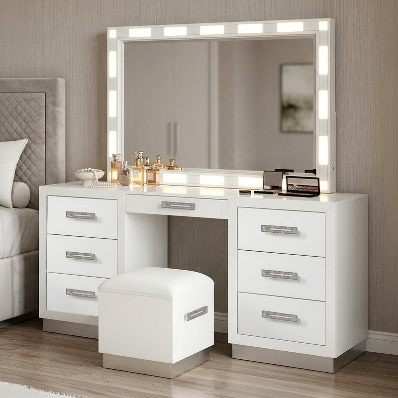 Ensemble coiffeuse Vannida en blanc laiteux
