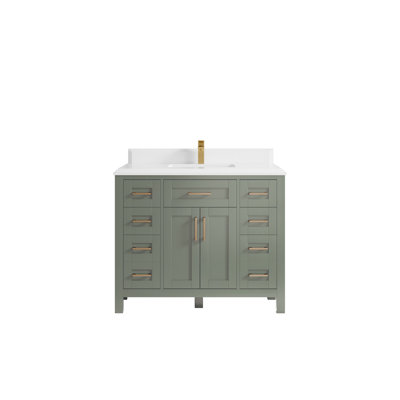 Cambridge 42 In. W X 22 In. D Single Sink Bathroom Vanity In Evergreen With Cove Edge Empira White Quartz -  Willow Collections, CAM_EGN_DC_WHQZ_42