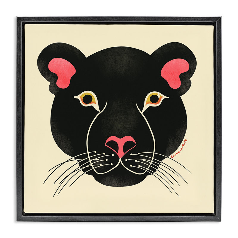 Cadre flottant Minimal Wild Panther Face, design par Carrie Cantwell, Cadre flottant noir de jais, H 18 po x l 18 po