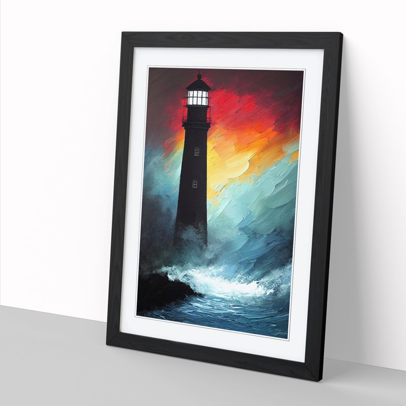 Anikyn Lighthouse At Night Vol.2 - Picture Frame Print, Black, 64cm H x 46cm W