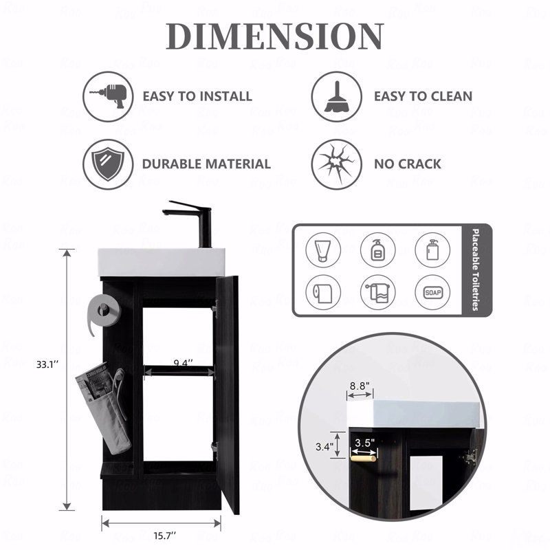 Ensemble de meuble-lavabo 16 po, Noir