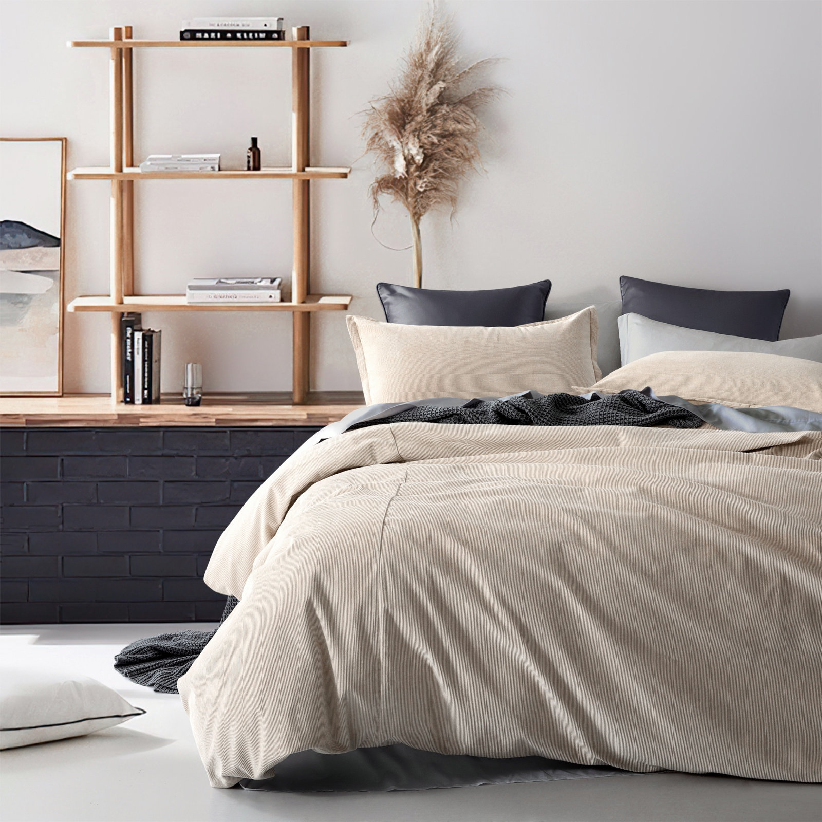 Neil Cotton Sateen Duvet Cover Set, Queen Duvet Cover + 2 Pillowcases, Nude