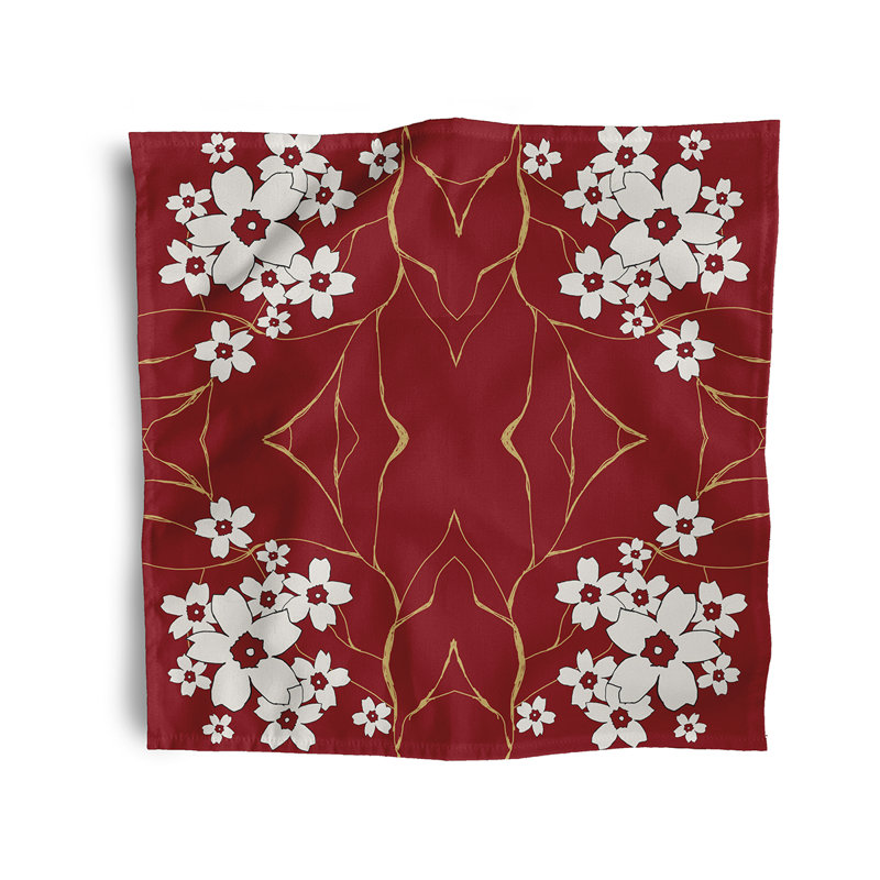 Brainard Polyester Floral Square Napkin, 18" W x 18" L, Red