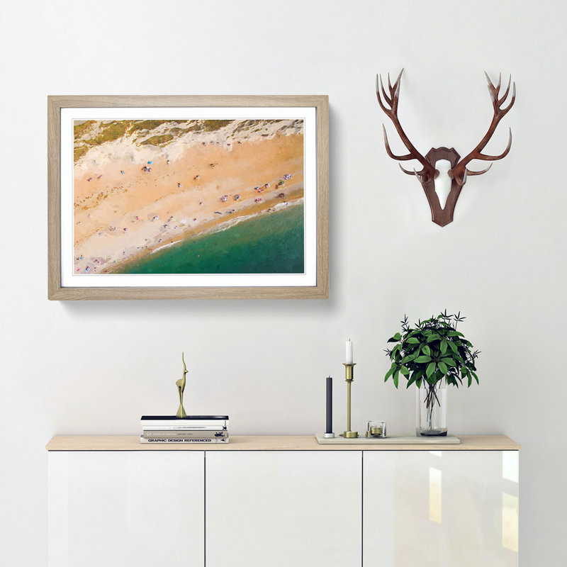 Durdle Door Beach in Wareham - Picture Frame Graphic Art Print, 36cm H x 48cm W x 2cm D, Oak Framed