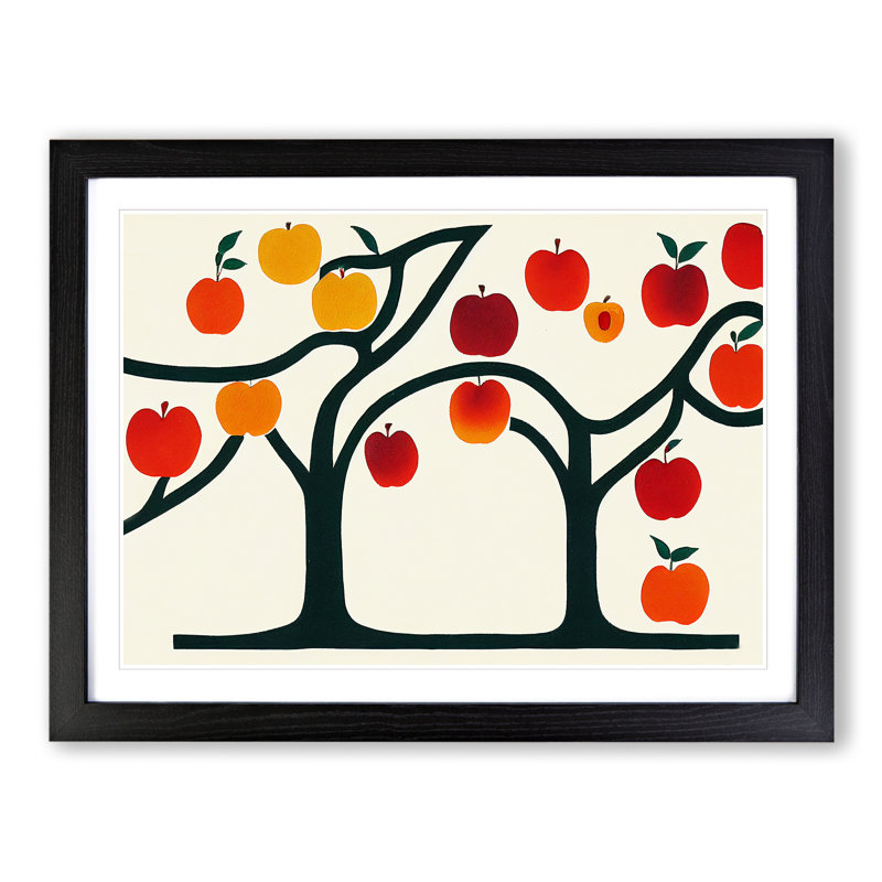 Abstract Apple Tree - Single Picture Frame Painting, Black, 46cm H x 64cm W x 2cm D