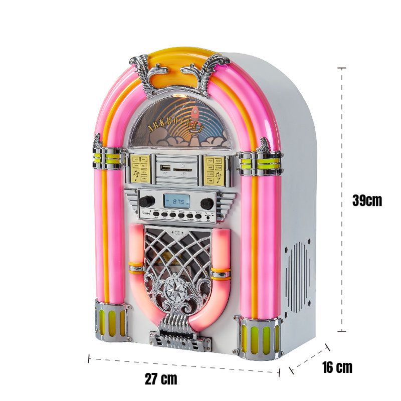 Arktocket Athena Mini Jukebox / Tabletop CD Player / Bluetooth Speaker (Pink/White)