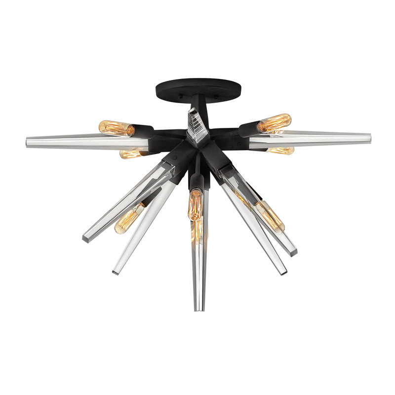 Ariel 8-Light Semi-Flush Mount Starburst Ceiling Light - Black w/ Crystal Spires