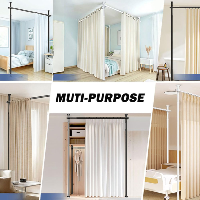 Satin Adjustable Curtain Pole Set, White