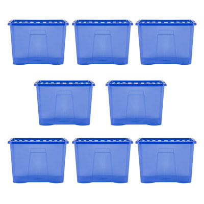 Wham Crystal 80L Plastic Storage Box Pack of 8 Tint Spectrum Blue