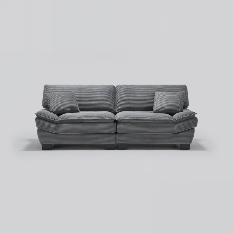 88" Corduroy Sofa, Modern Couch with Removable Washable Cover & Iron Frame, Gray