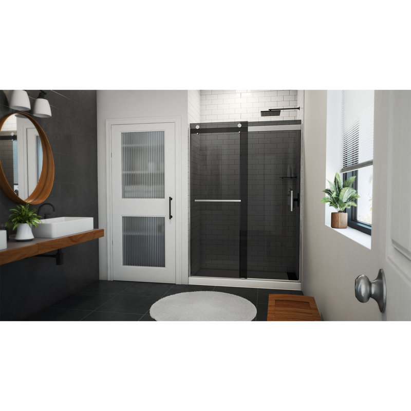 Sapphire-V 50cm W x 76cm H Frameless Tub Door with, Brushed Nickel