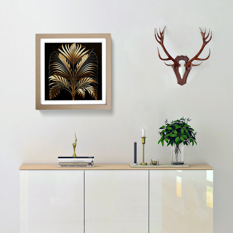 Palm Leaf Art Deco - Framed Print, Oak