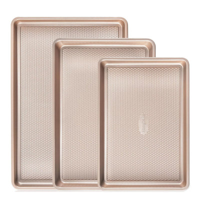 Ensemble de plaques de cuisson en acier 3 pièces naturellement non toxique, plaques à biscuits antiadhésives texturées, moules demi, quart et gelée, plats de cuisson robustes sans PTFE et PFOA