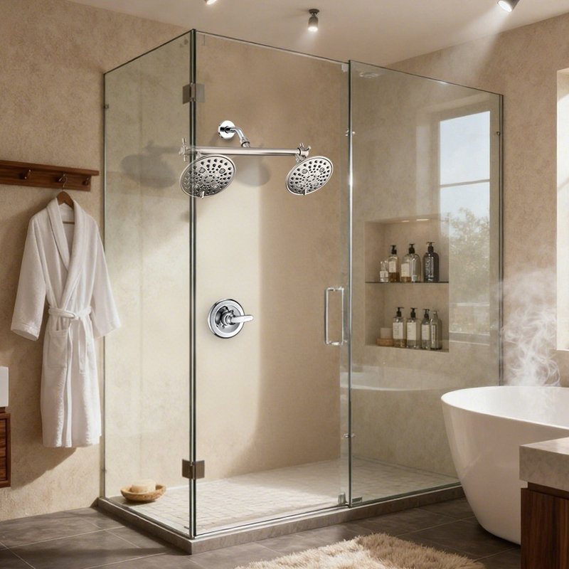 Double pomme de douche double, haute pression à 6 réglages de conception de pomme de douche pour un couple ou une personne sur une salle de bain de plain-pied