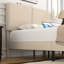 Lit tapissier avec station de charge, lit plateforme double à lattes en bois, tête de lit port USB moderne, sans sommier, beige-2142175915-2085627527