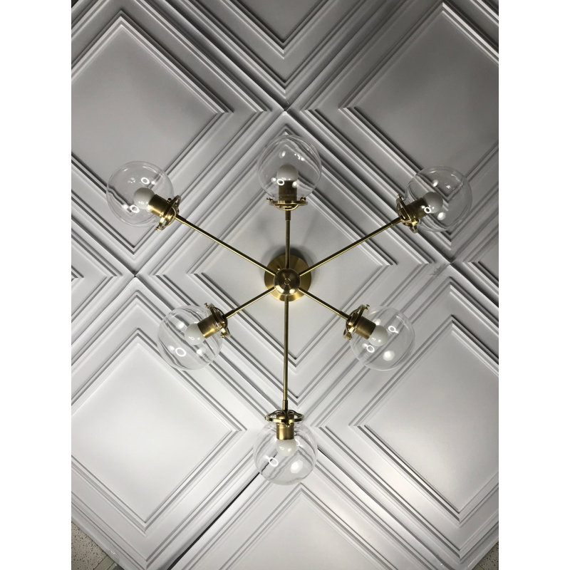 6 - Light Dimmable Chandelier, Raw Brass